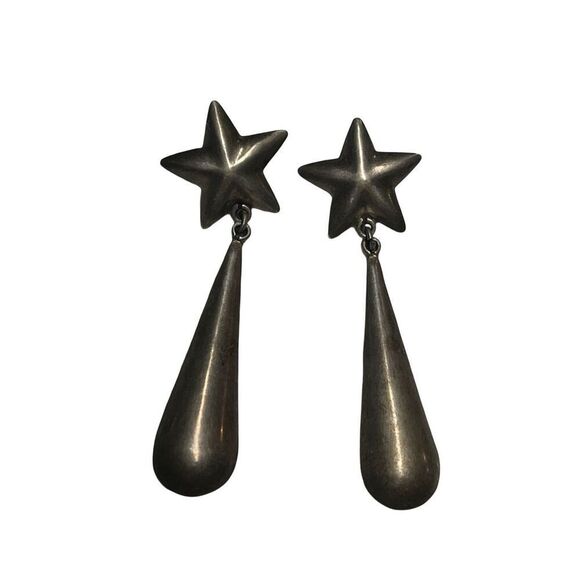 SOLD Rare Taxco Sterling Silver Star Drop Earrings Vintage 1970s - Picture 2 of 11